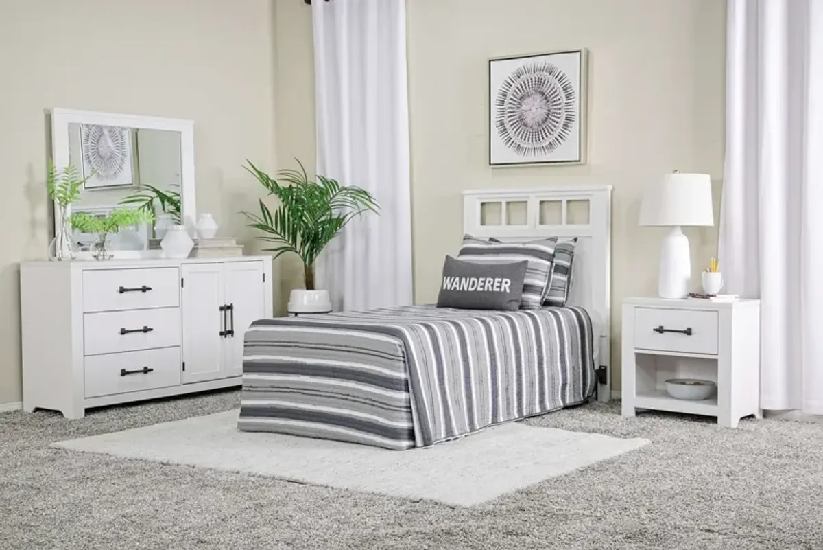 St Regis Panel Headboard, Dresser, Mirror & Nightstand in White, Twin