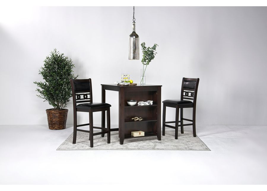 Gia Counter Height Kitchen Island & 2 Stools in Dark Brown