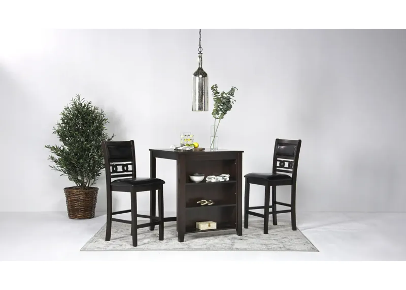 Gia Counter Height Kitchen Island & 2 Stools in Dark Brown