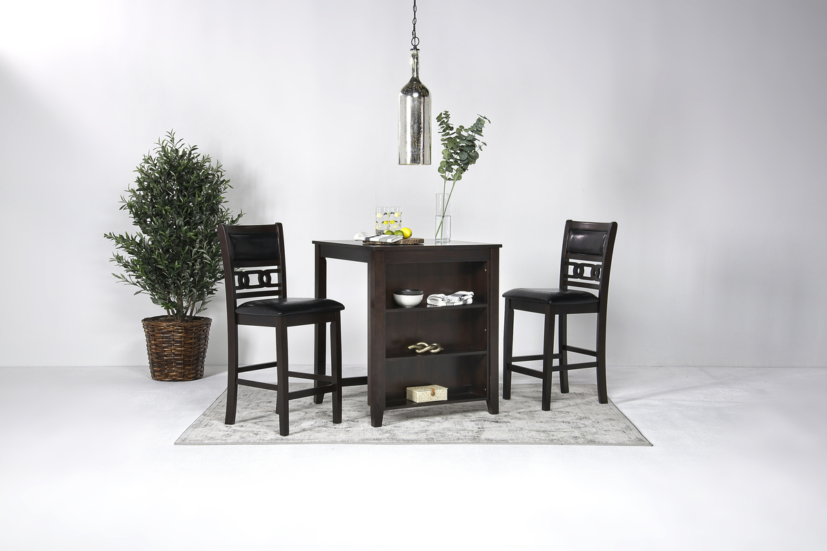 Gia Counter Height Kitchen Island & 2 Stools in Dark Brown