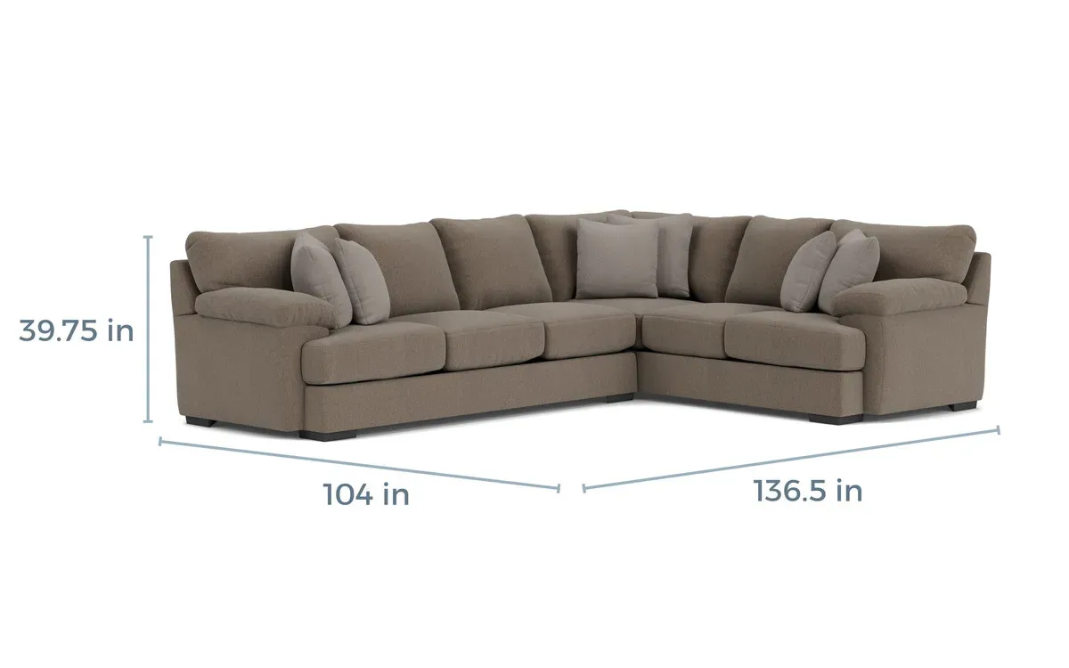 Bermuda Tux Sofa Sectional in Cooper Sterling, Left Facing, Down