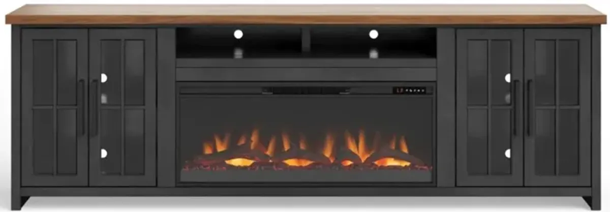 Essex Fireplace Console in Black & Whiskey, 96 inch