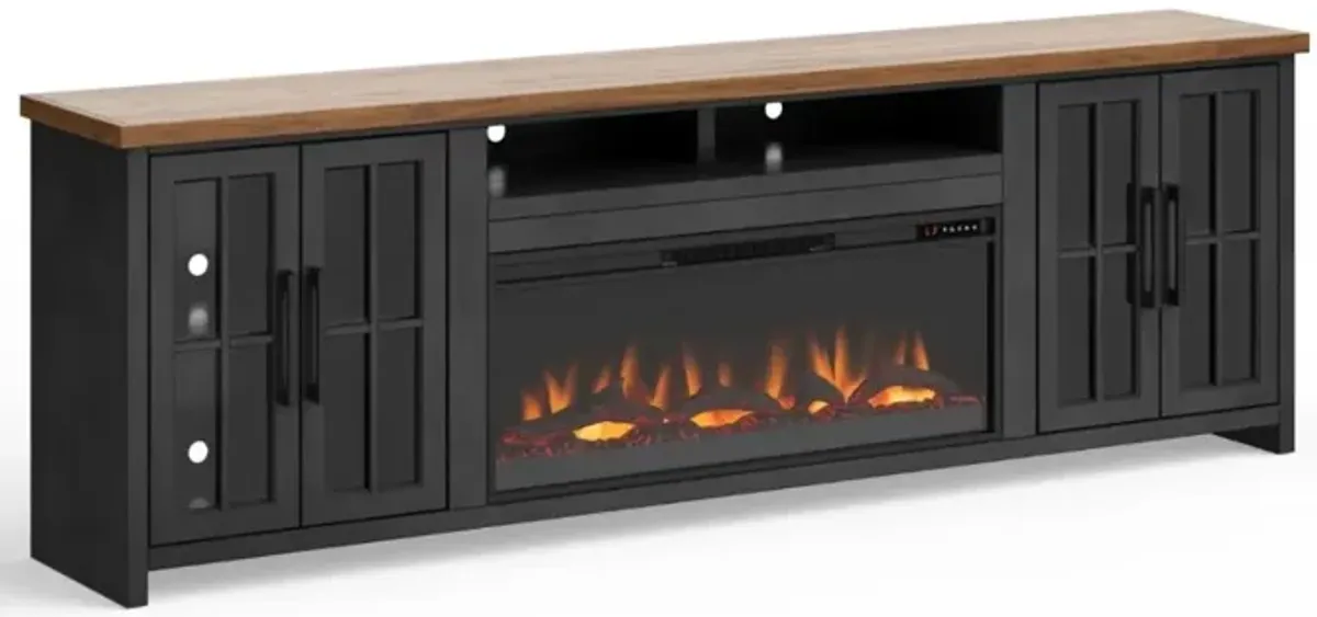 Essex Fireplace Console in Black & Whiskey, 96 inch