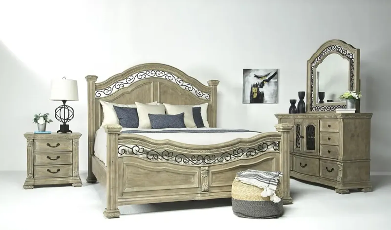 Durango Panel Bed, Dresser & Mirror in Fawn, CA King