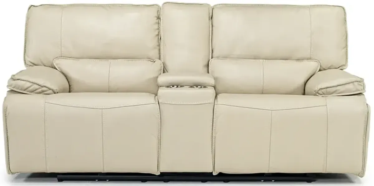 Sofia 3 Power Console Loveseat in Cream Leather