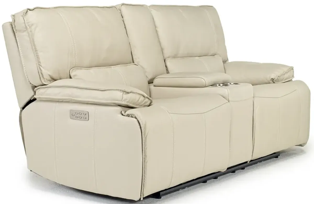 Sofia 3 Power Console Loveseat in Cream Leather