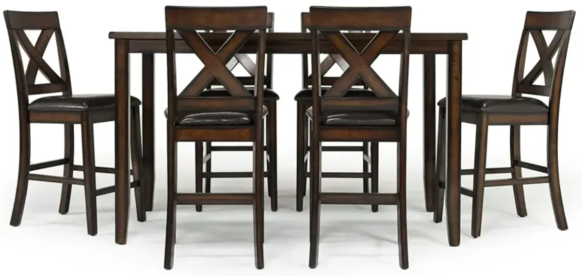 Palm Springs Counter Height Dining Table & 6 Stools in Brown