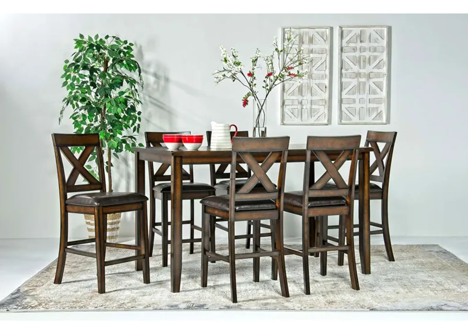 Palm Springs Counter Height Dining Table & 6 Stools in Brown