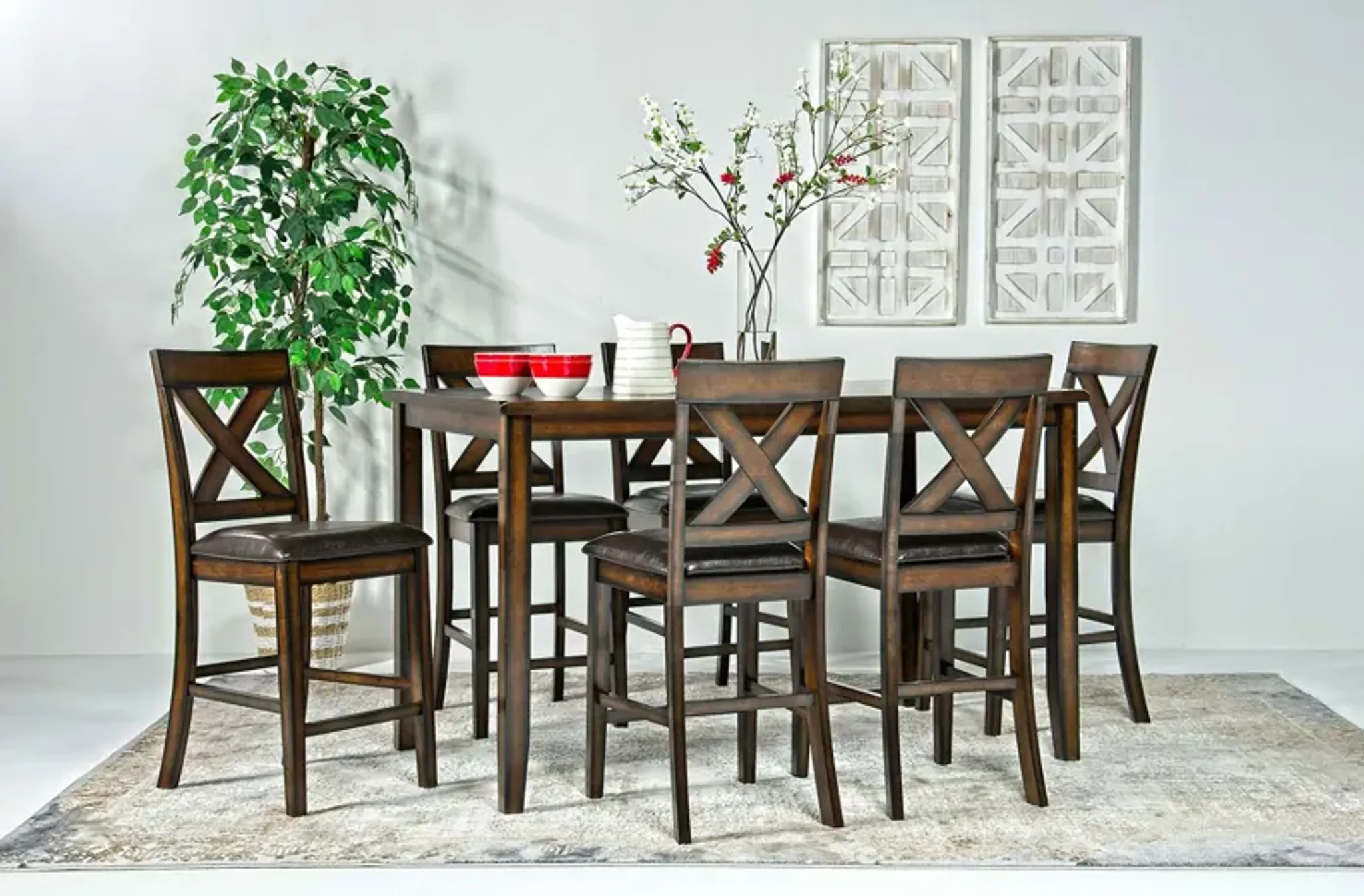 Palm Springs Counter Height Dining Table 6 Stools In Brown Mor ...