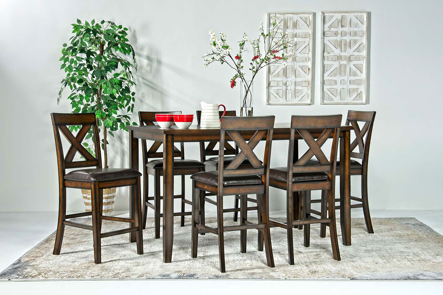 Palm Springs Counter Height Dining Table & 6 Stools in Brown