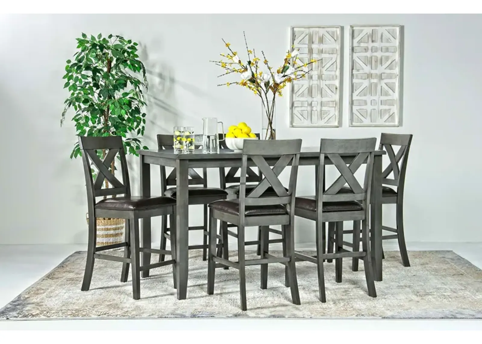 Palm Springs Counter Height Dining Table & 6 Stools in Gray