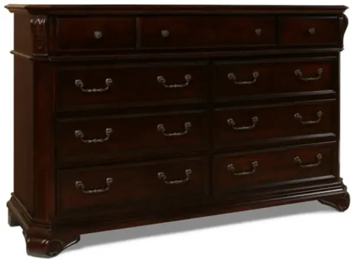 Emilie Panel Bed, Dresser, Mirror & Nightstand in Brown, CA King