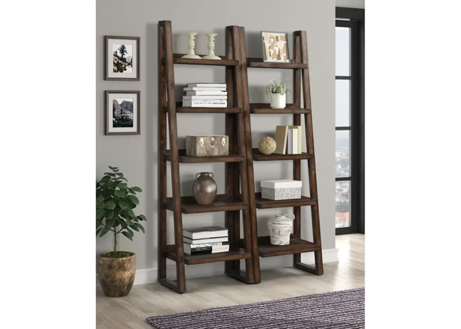 Tempe Angled Bookcase in Tobacco, Set of 2