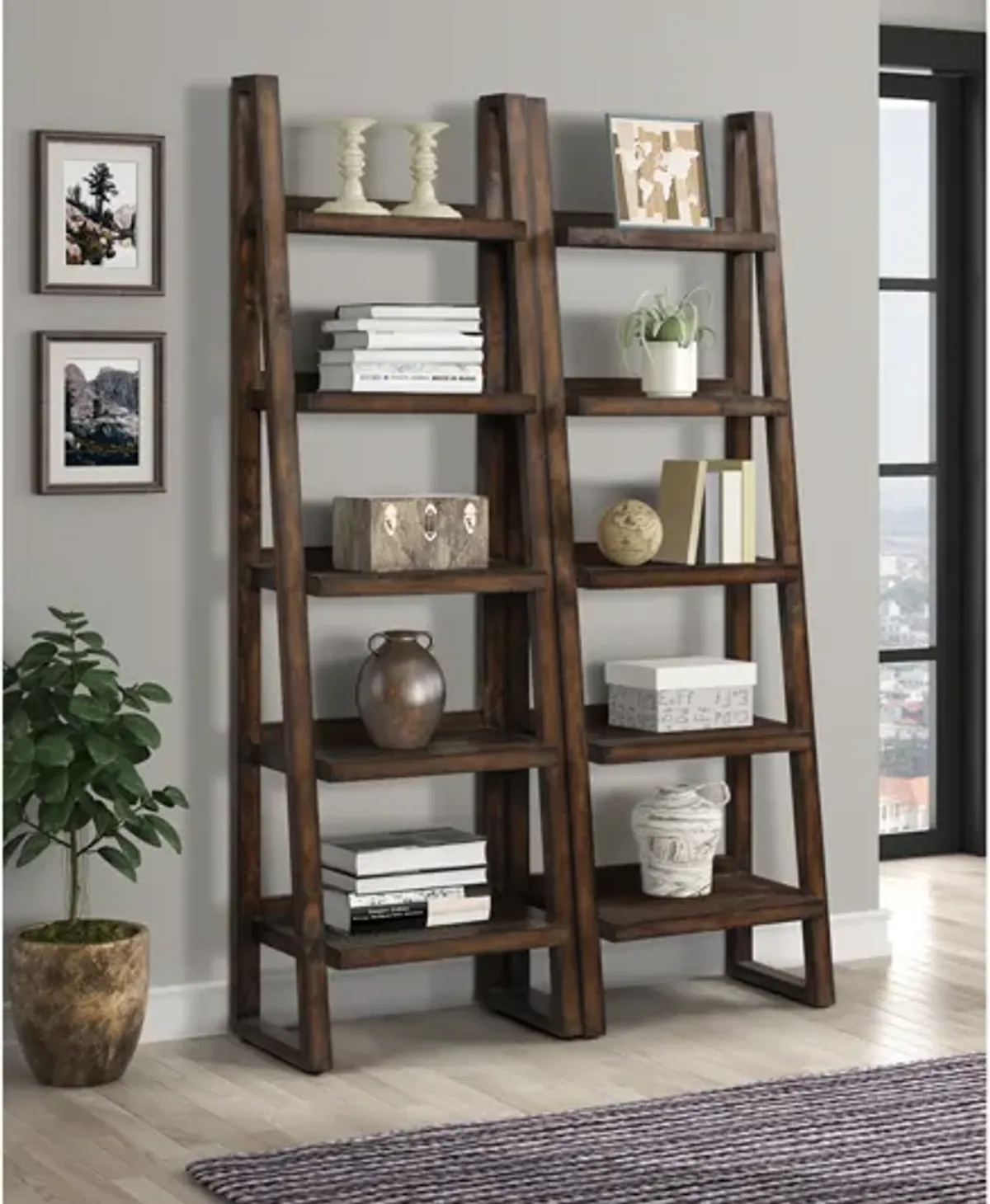 Tempe Angled Bookcase in Tobacco, Set of 2