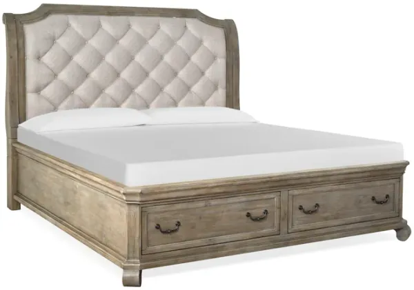 Bellamy Sleigh Bed w/ Storage, Dresser & Mirror in Light Gray, Eastern King