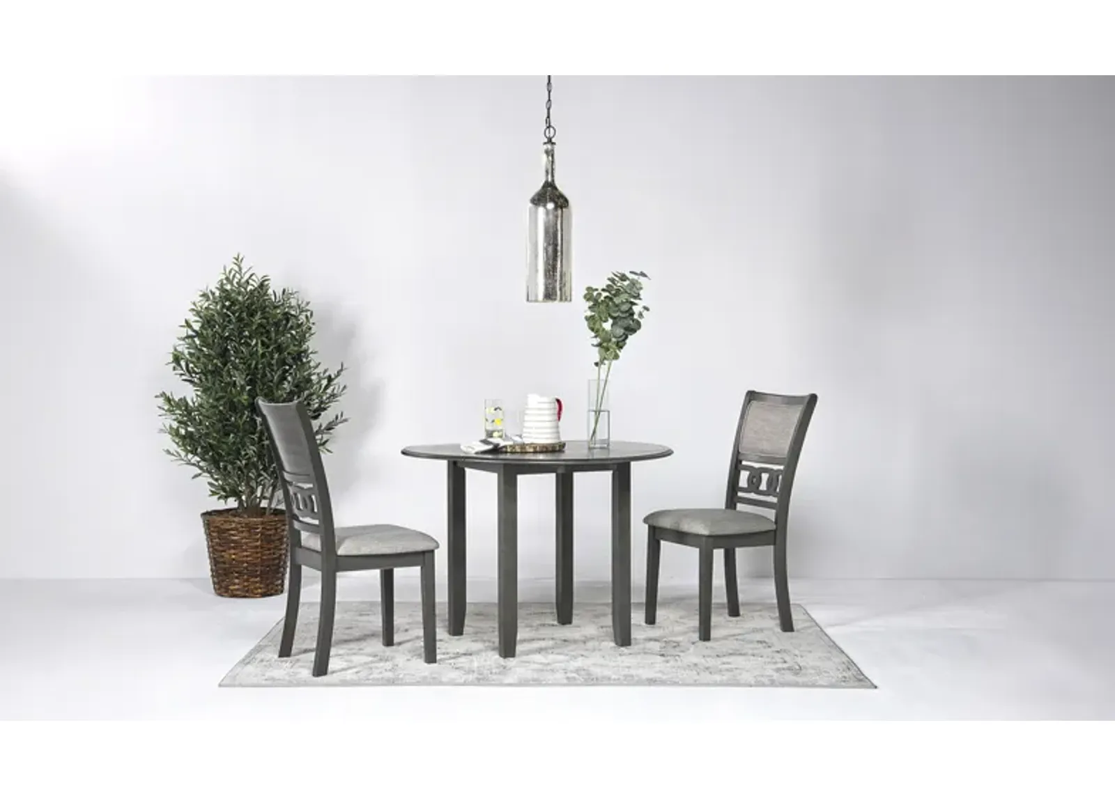 Gia Extendable Round Dining Table & 2 Chairs in Gray