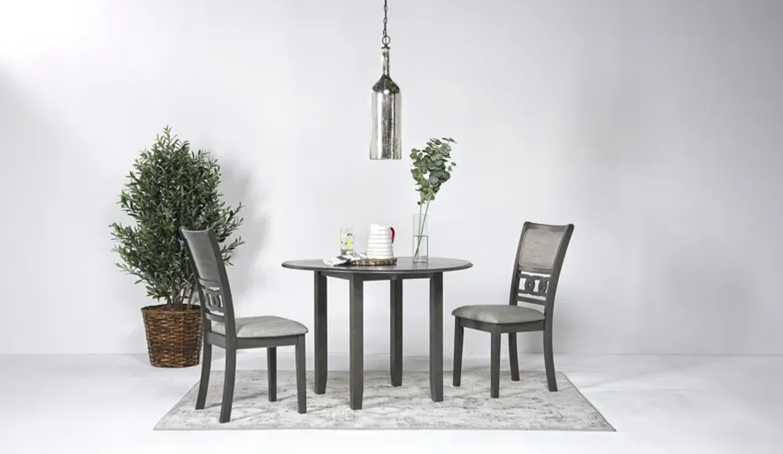 Gia Extendable Round Dining Table & 2 Chairs in Gray