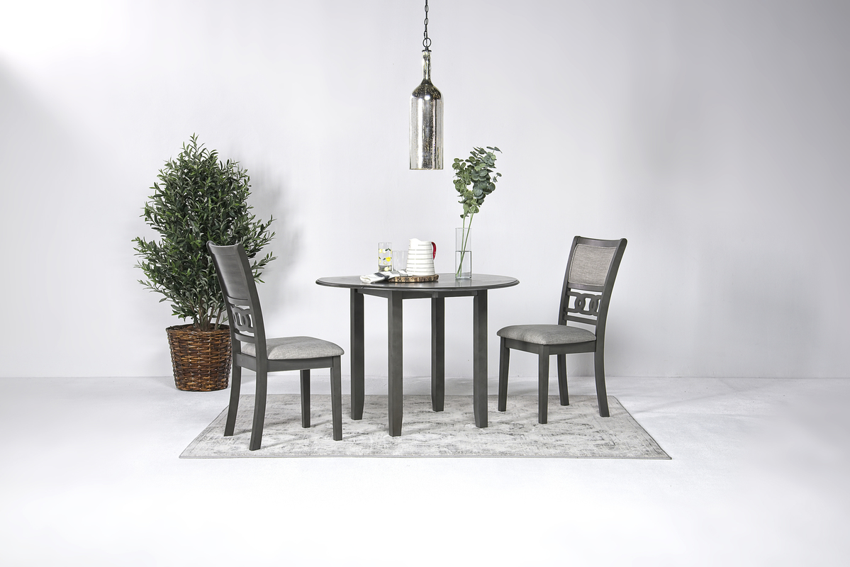 Gia Extendable Round Dining Table & 2 Chairs in Gray