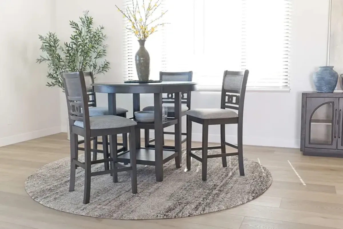 Gia Round Counter Height Dining Table & 4 Stools in Gray