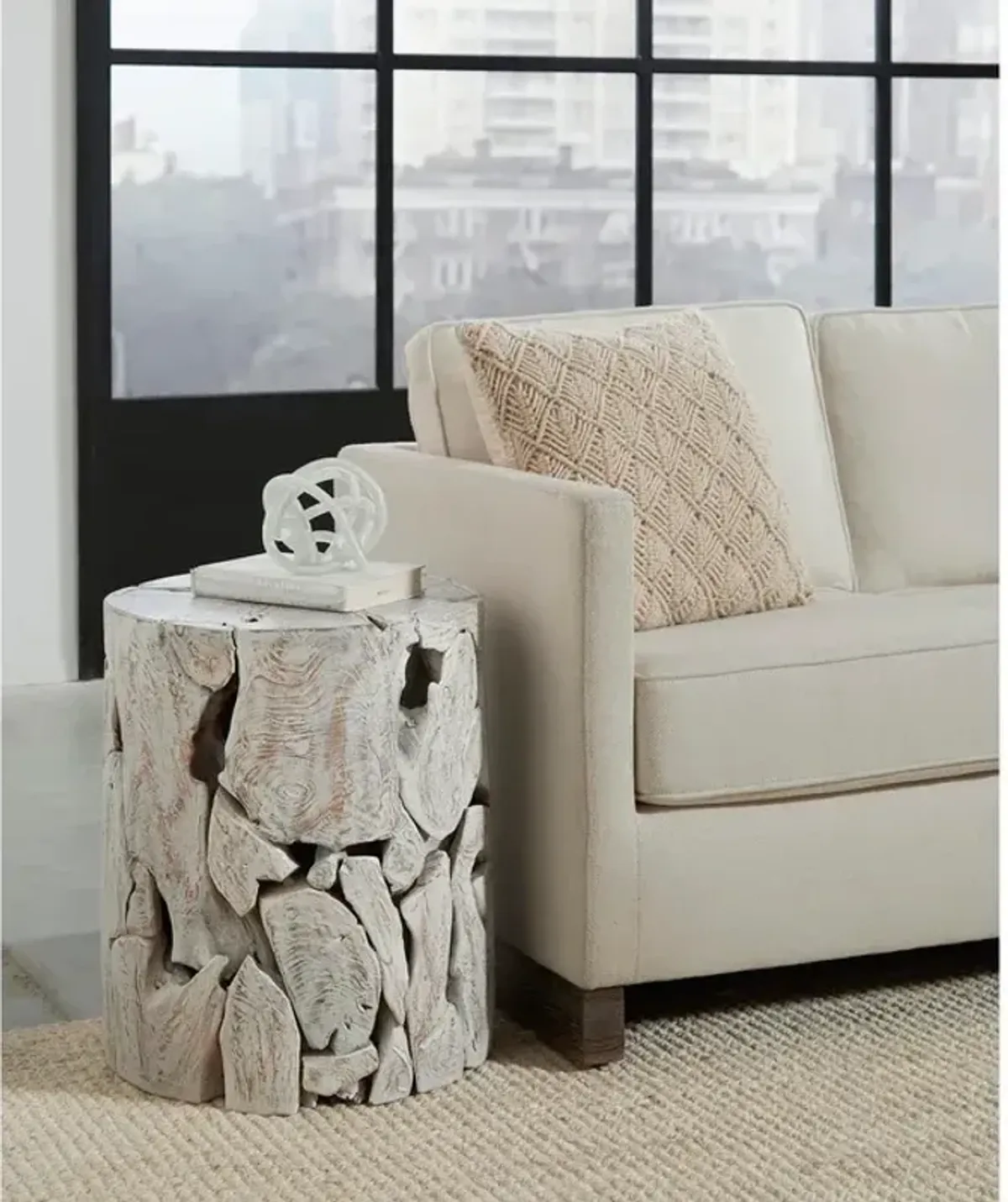 One Teak Round End Table in Bleached Teak