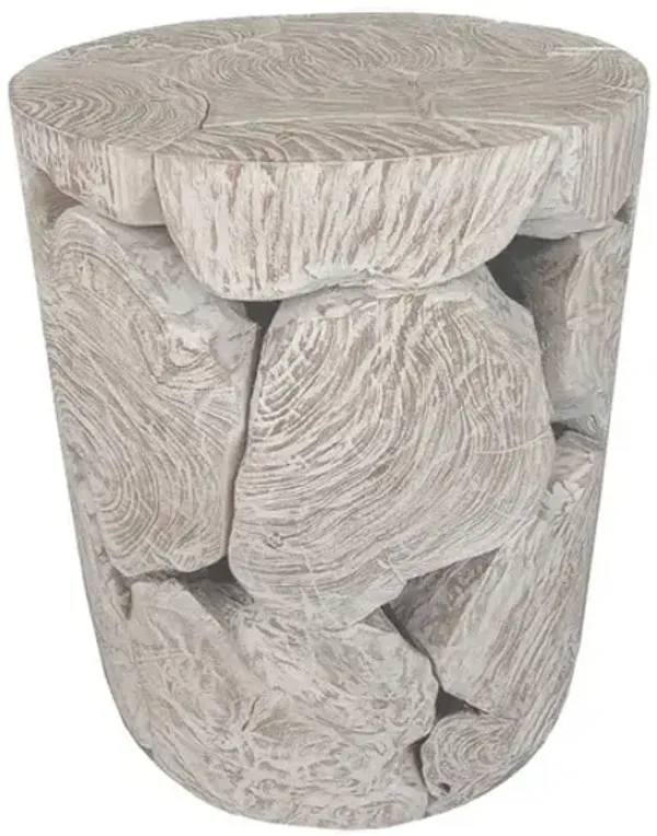 One Teak Round End Table in Bleached Teak