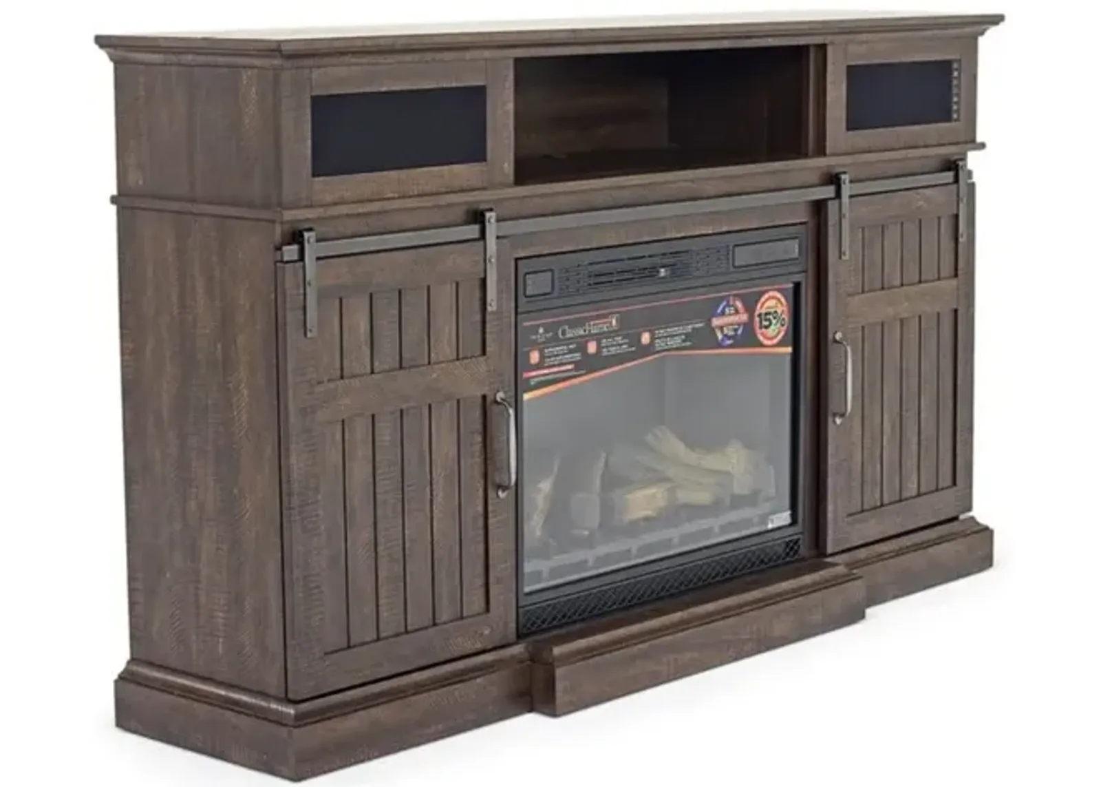 Manning Bluetooth Console w/ Fireplace Insert in Brown, 68 Inch