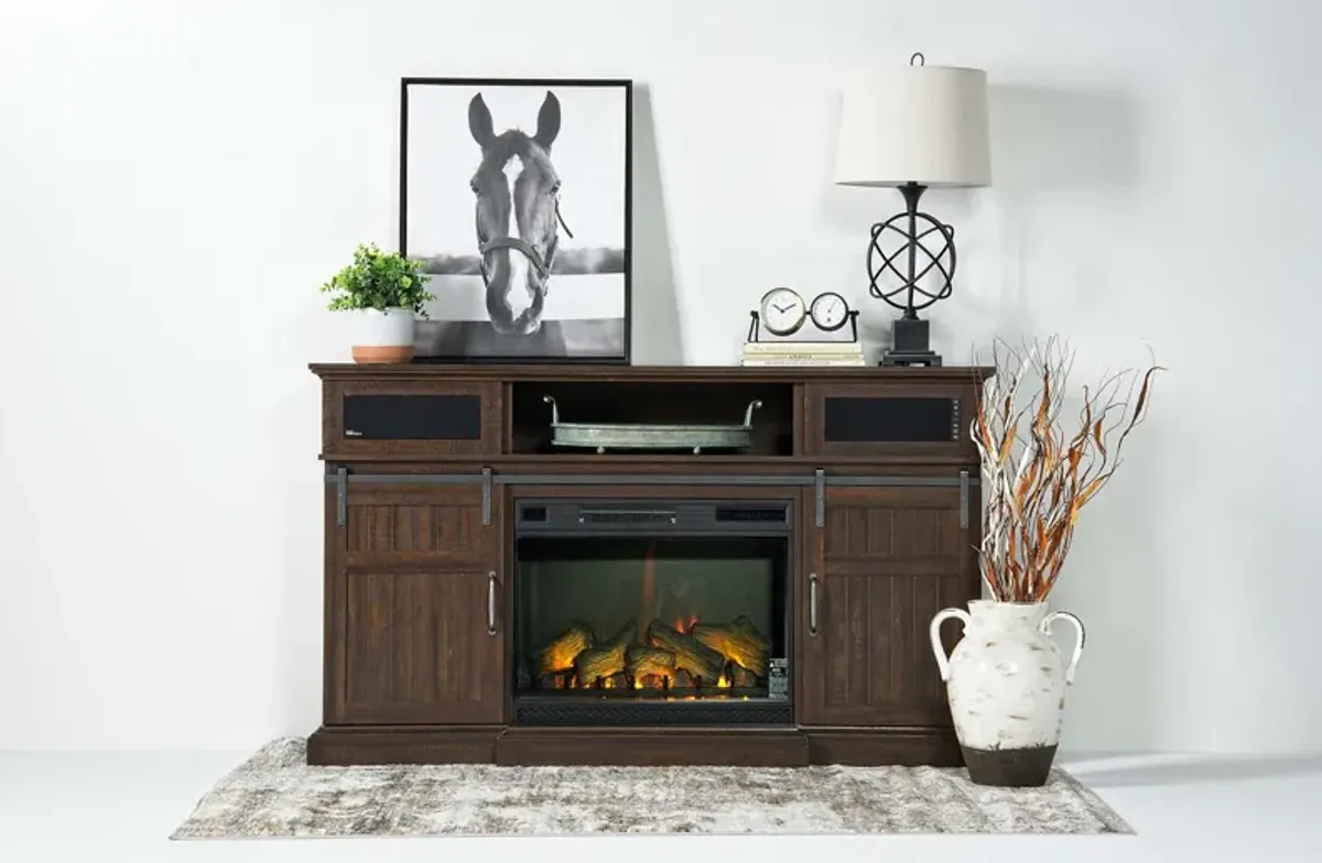 Manning Bluetooth Console w/ Fireplace Insert in Brown, 68 Inch