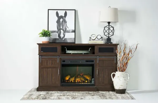 Manning Bluetooth Console w/ Fireplace Insert in Brown, 68 Inch