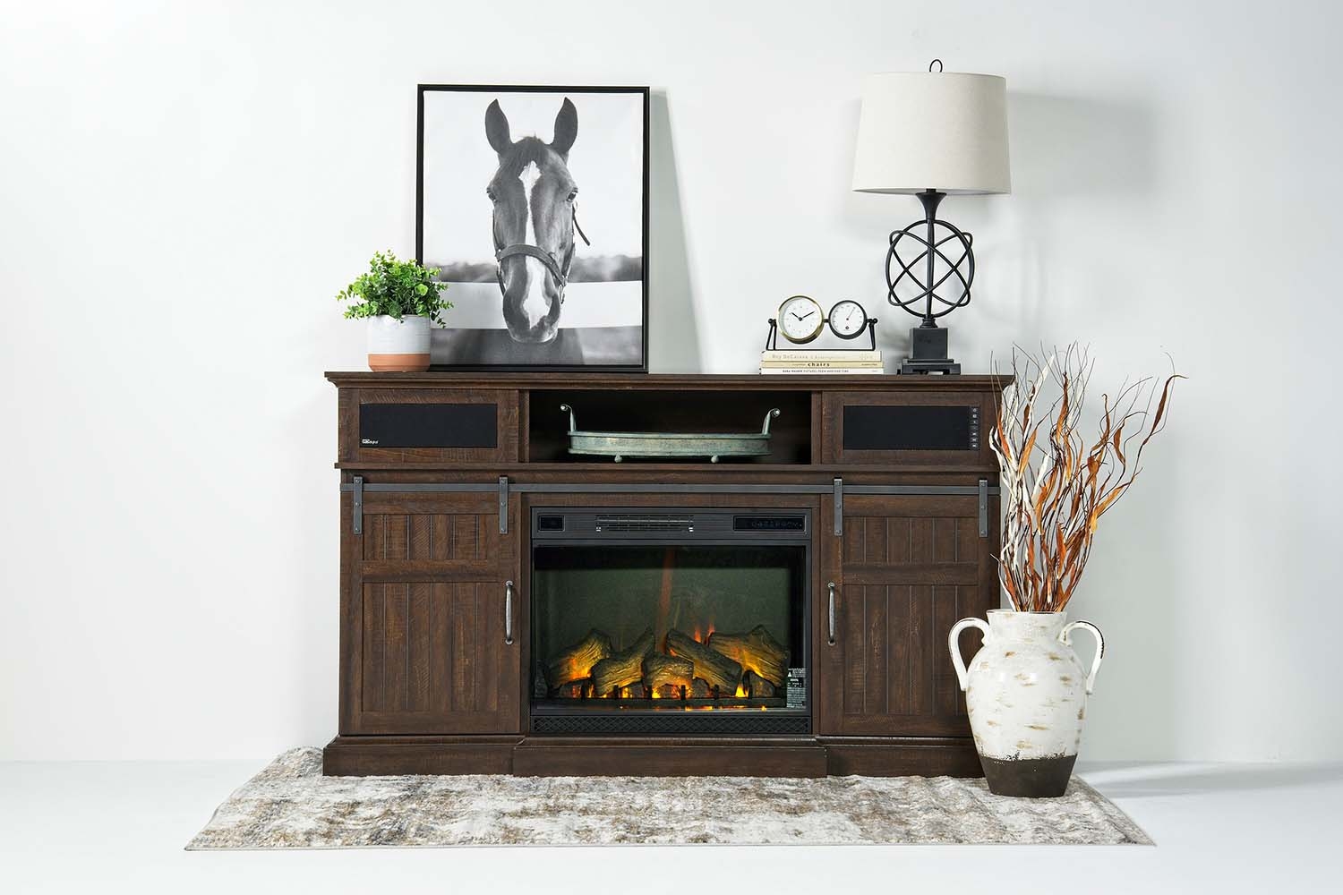 Manning Bluetooth Console w/ Fireplace Insert in Brown, 68 Inch