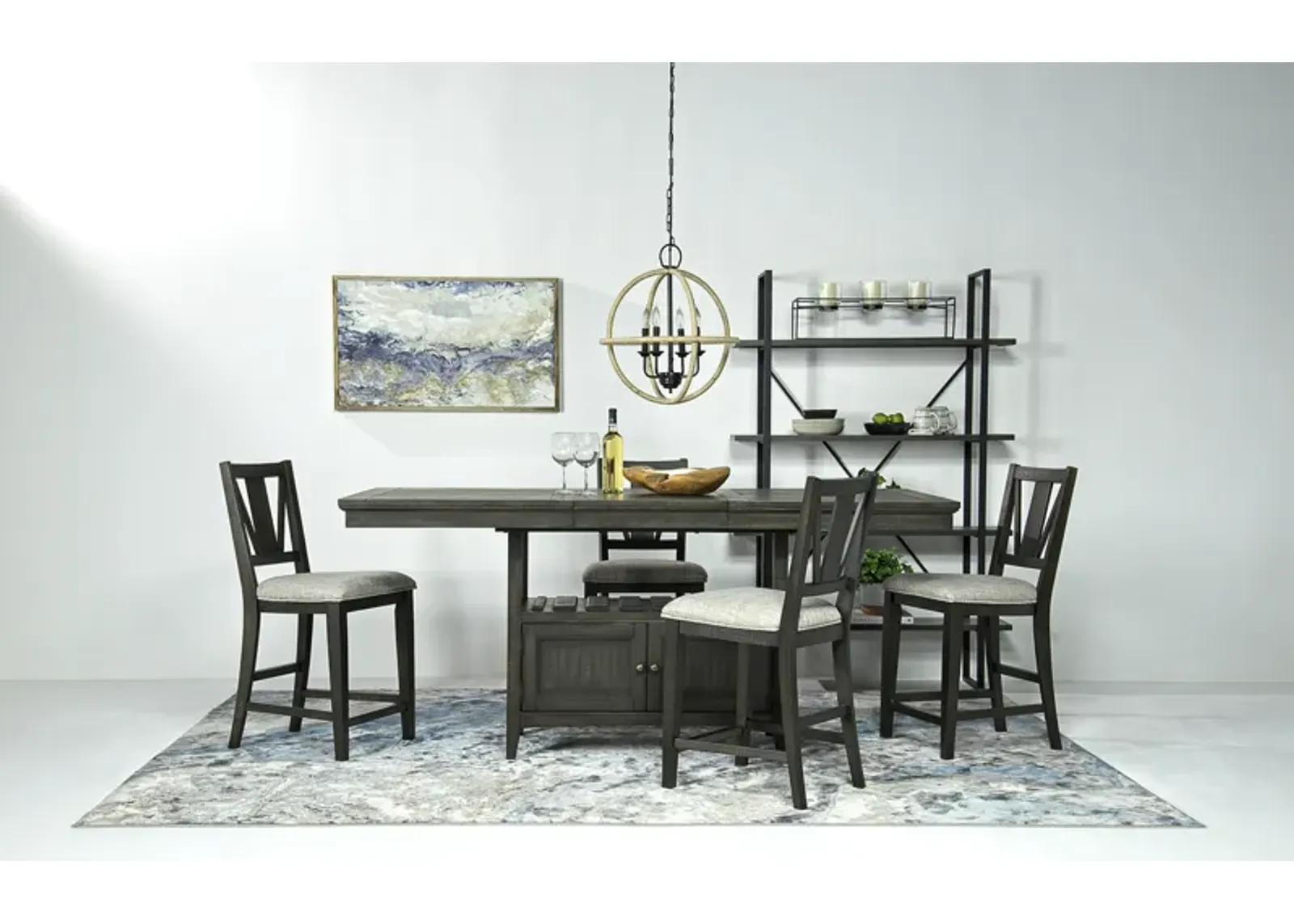 Bay Creek Counter Height Extendable Dining Table & 4 Stools in Graphite