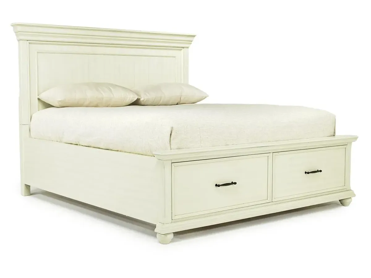 Slater Panel Bed w/ Storage, Dresser, Mirror & Nightstand in White, Eastern King