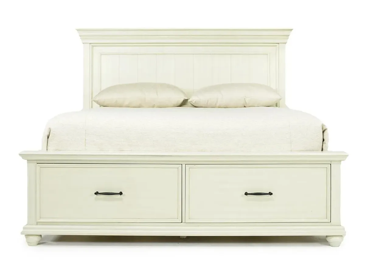 Slater Panel Bed w/ Storage, Dresser, Mirror & Nightstand in White, Eastern King