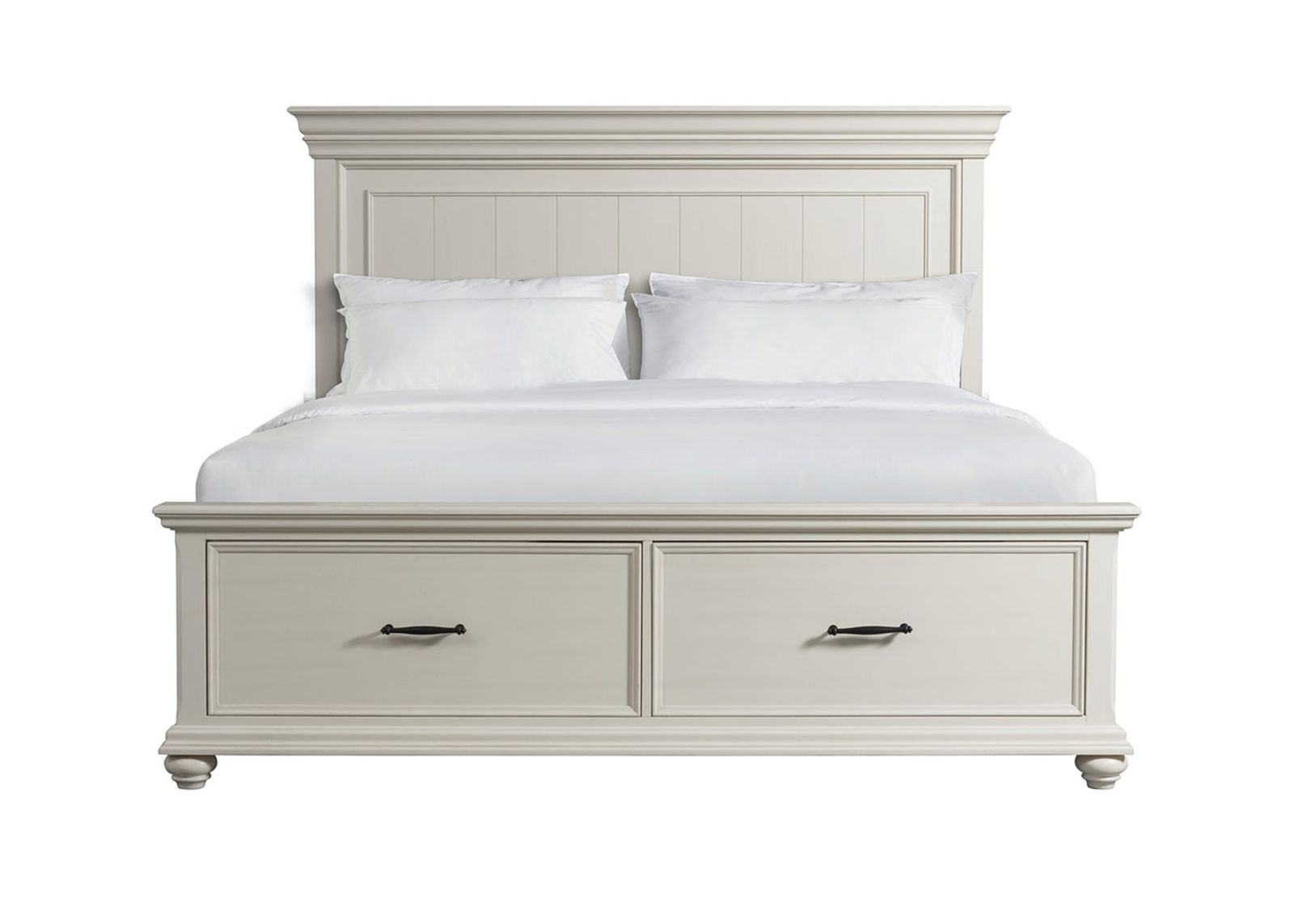 Slater Panel Bed w/ Storage in White, Queen