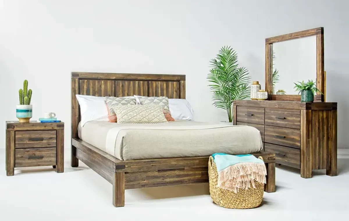 Meadow Panel Bed, Dresser, Mirror & Nightstand in Brown, Eastern King