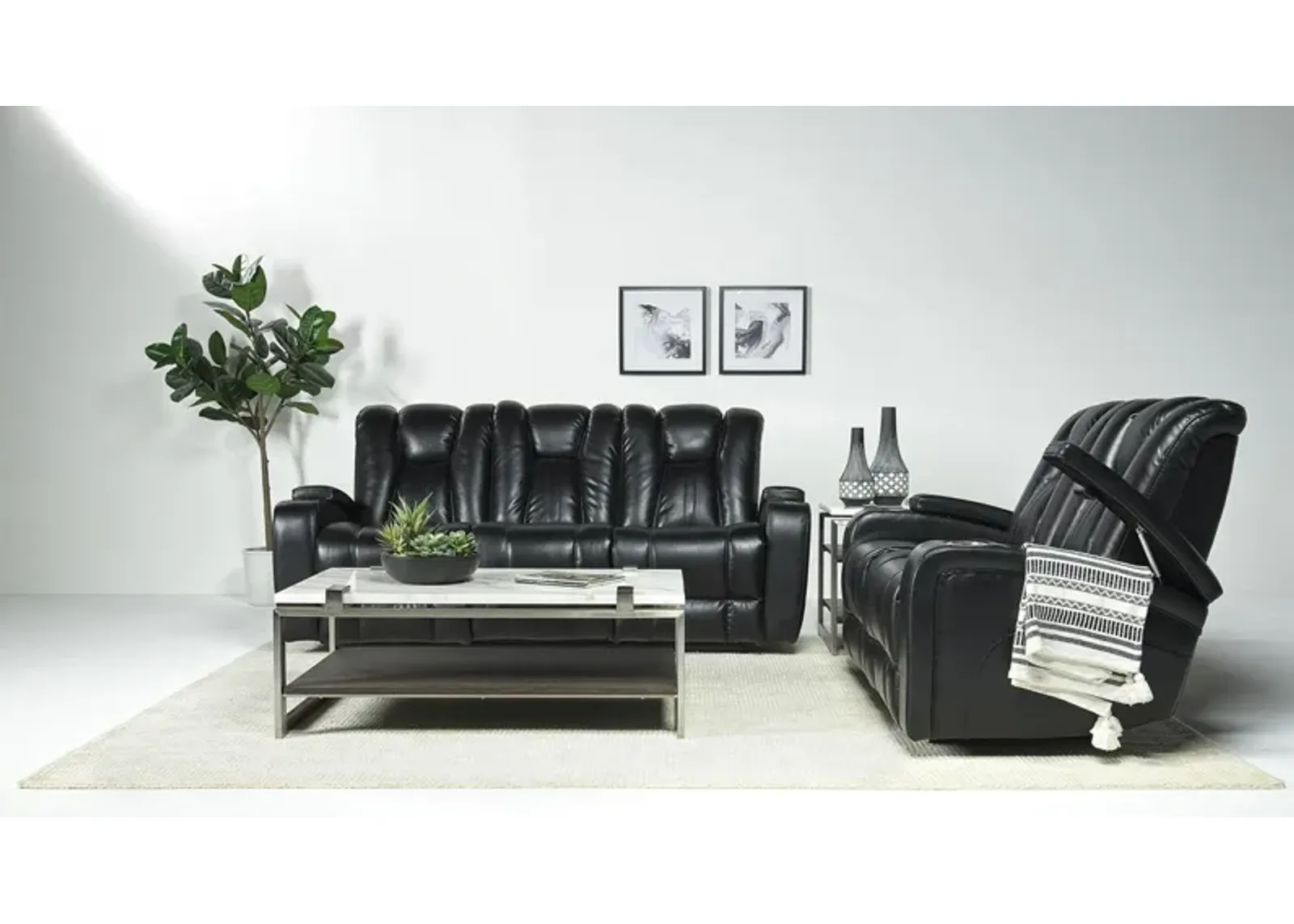 Vega 2 Power Sofa & Loveseat in Black