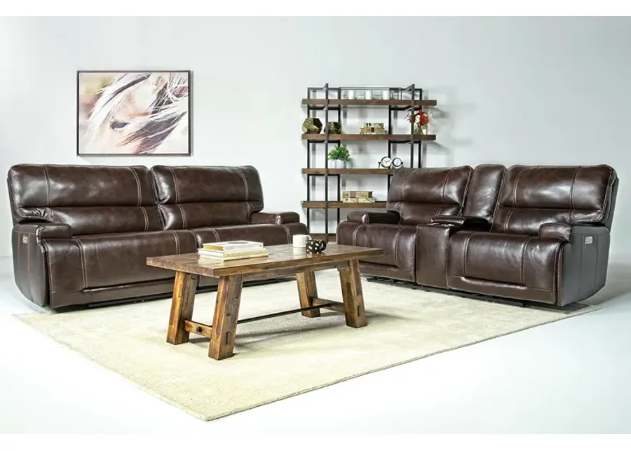 Oslo 3 Power Sofa & Console Loveseat in Dark Brown Leather