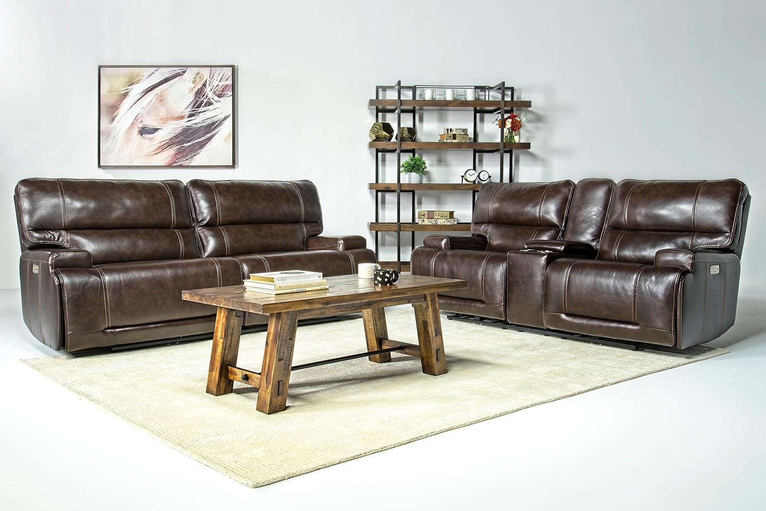 Oslo 3 Power Sofa & Console Loveseat in Dark Brown Leather