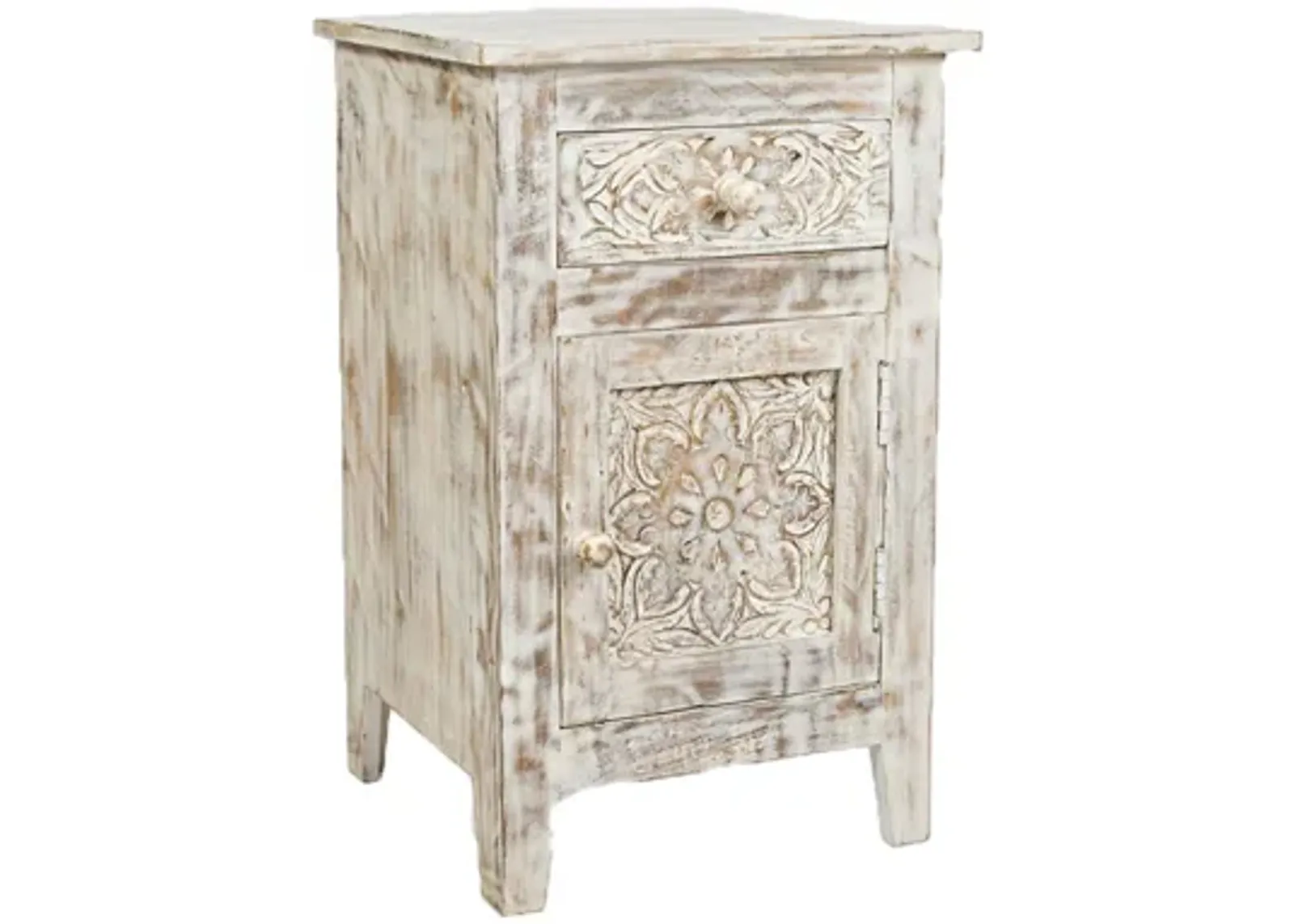 Hand Carved End Table in White