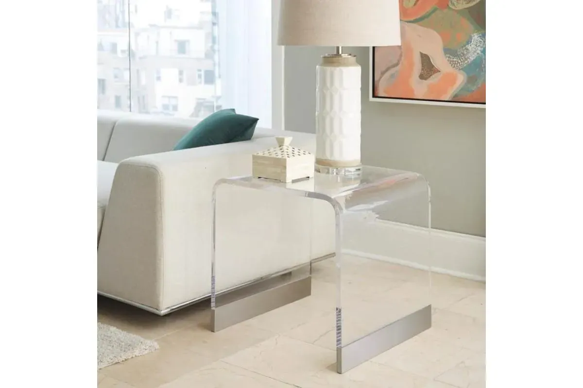 Bowie End Table in Clear Acrylic/Brushed Stainless Steel