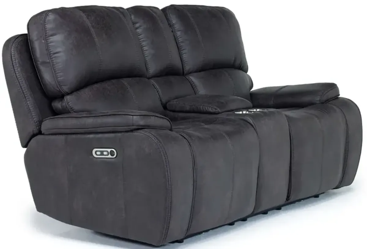 Brookings 2 Power Console Loveseat in Charcoal Gray