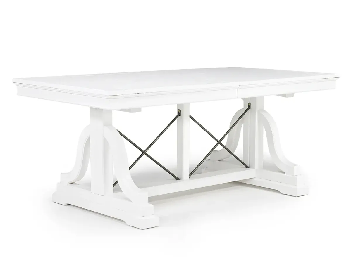 Bay Creek Extendable Dining Table, 4 V-Back Chairs & Bench in Chalk White