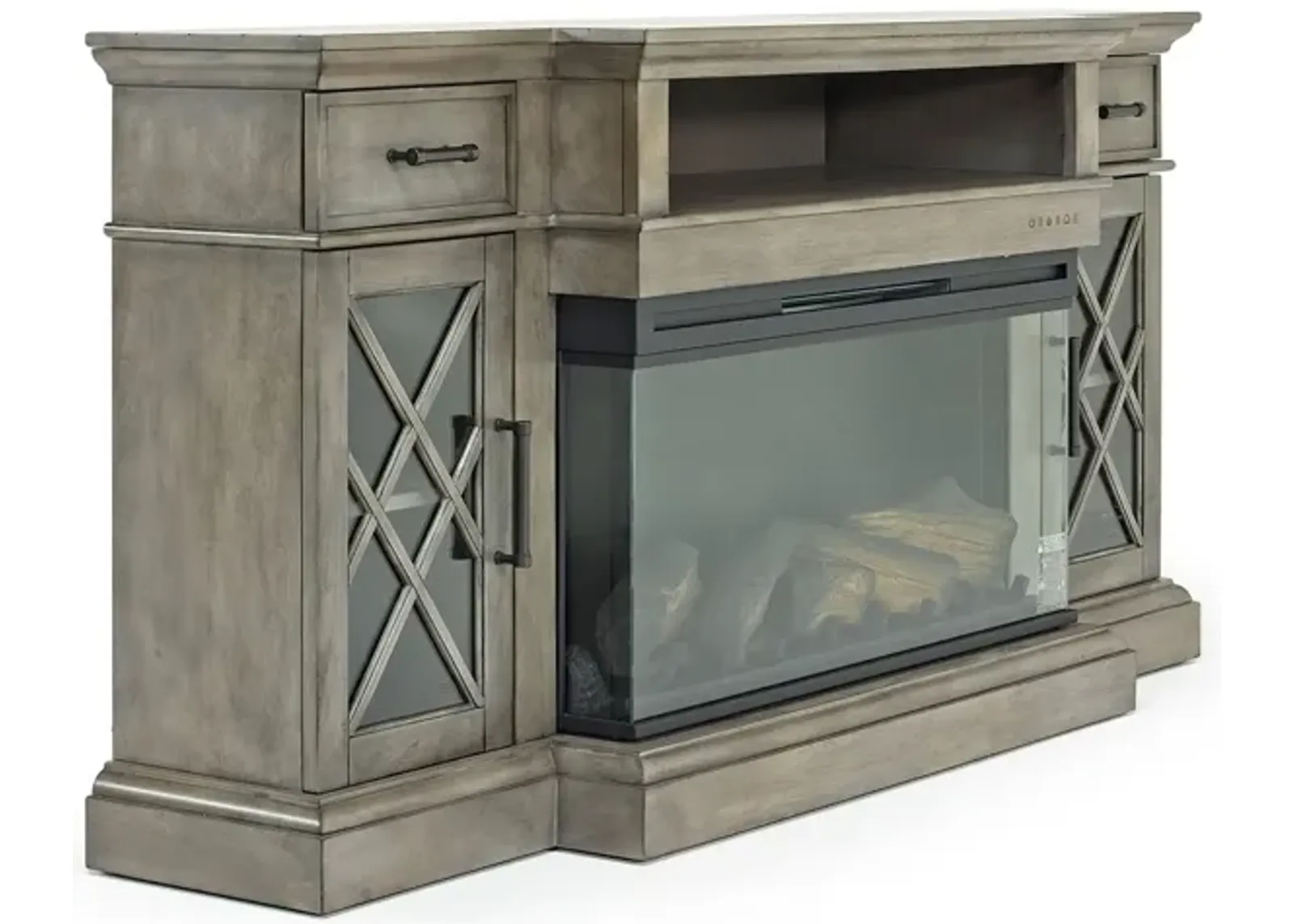 Harbor Console w/ Fireplace Insert in Gray, 70 Inch