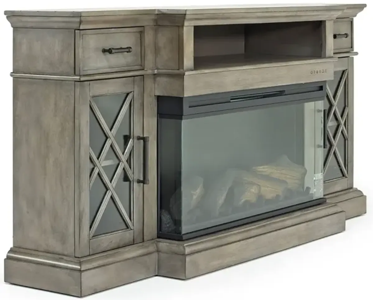 Harbor Console w/ Fireplace Insert in Gray, 70 Inch