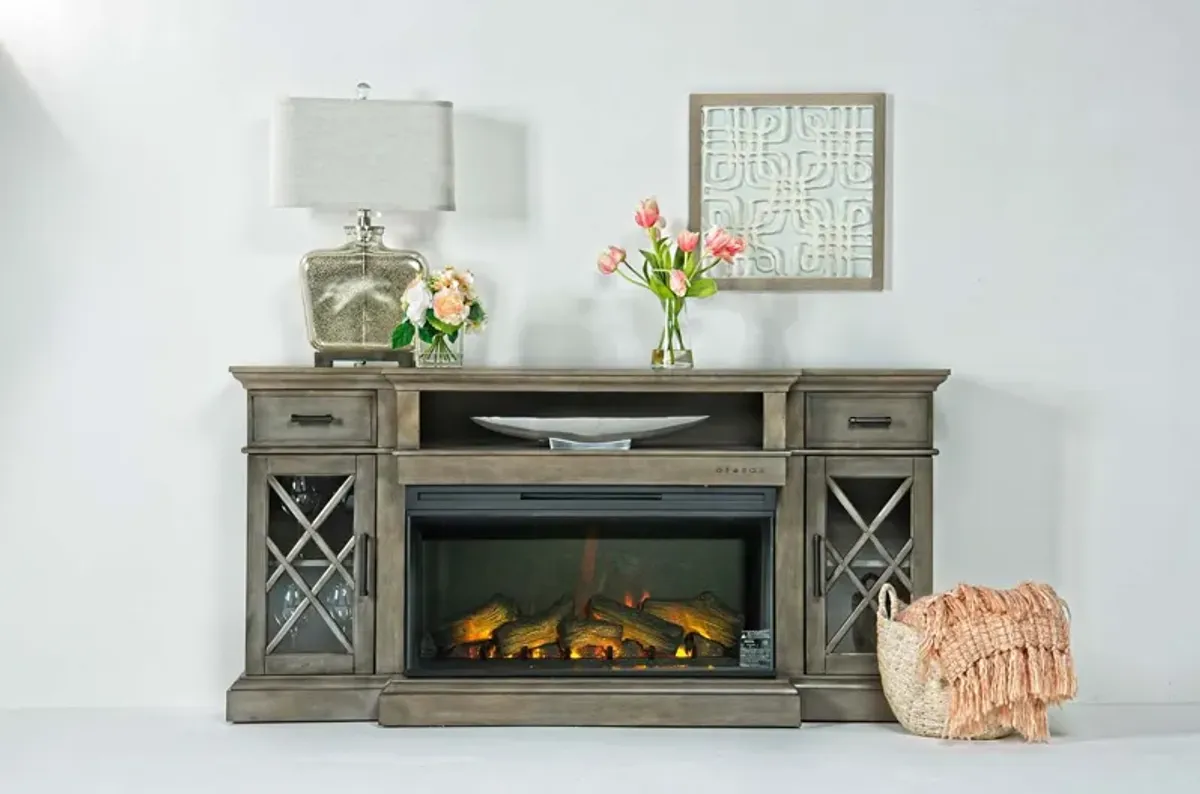 Harbor Console w/ Fireplace Insert in Gray, 70 Inch