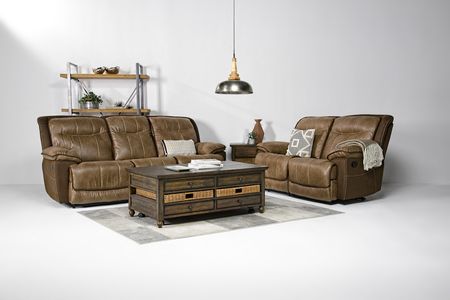 Bubba Reclining Sofa w/ Armless Recliner & Loveseat in Brown