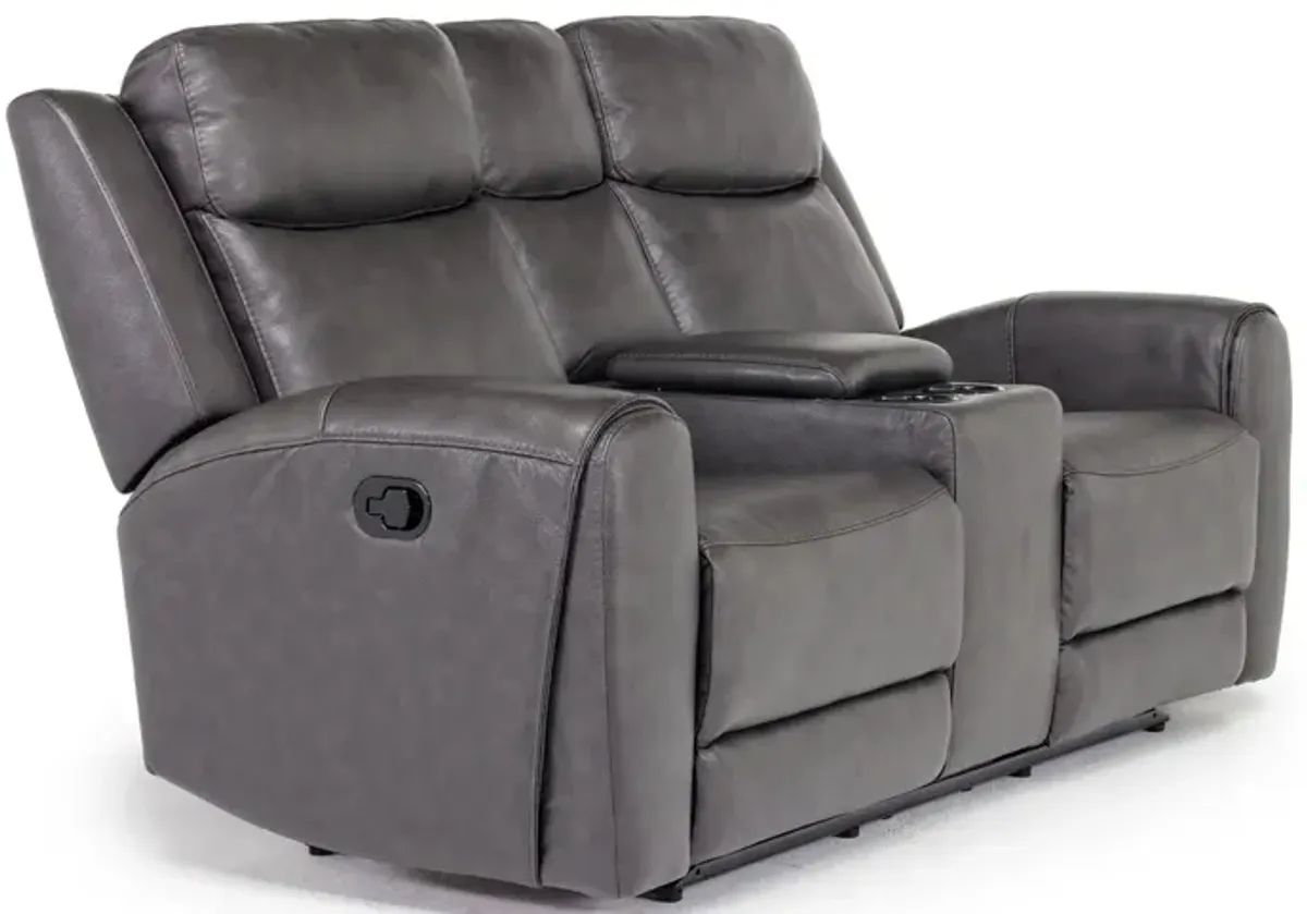 Mia Reclining Console Loveseat in Impression Dark Gray Leather