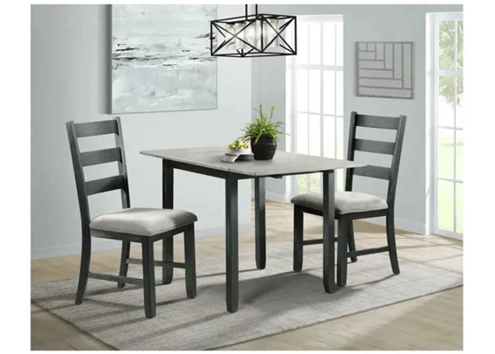 Tuttle Dining Table & 2 Chairs in Gray