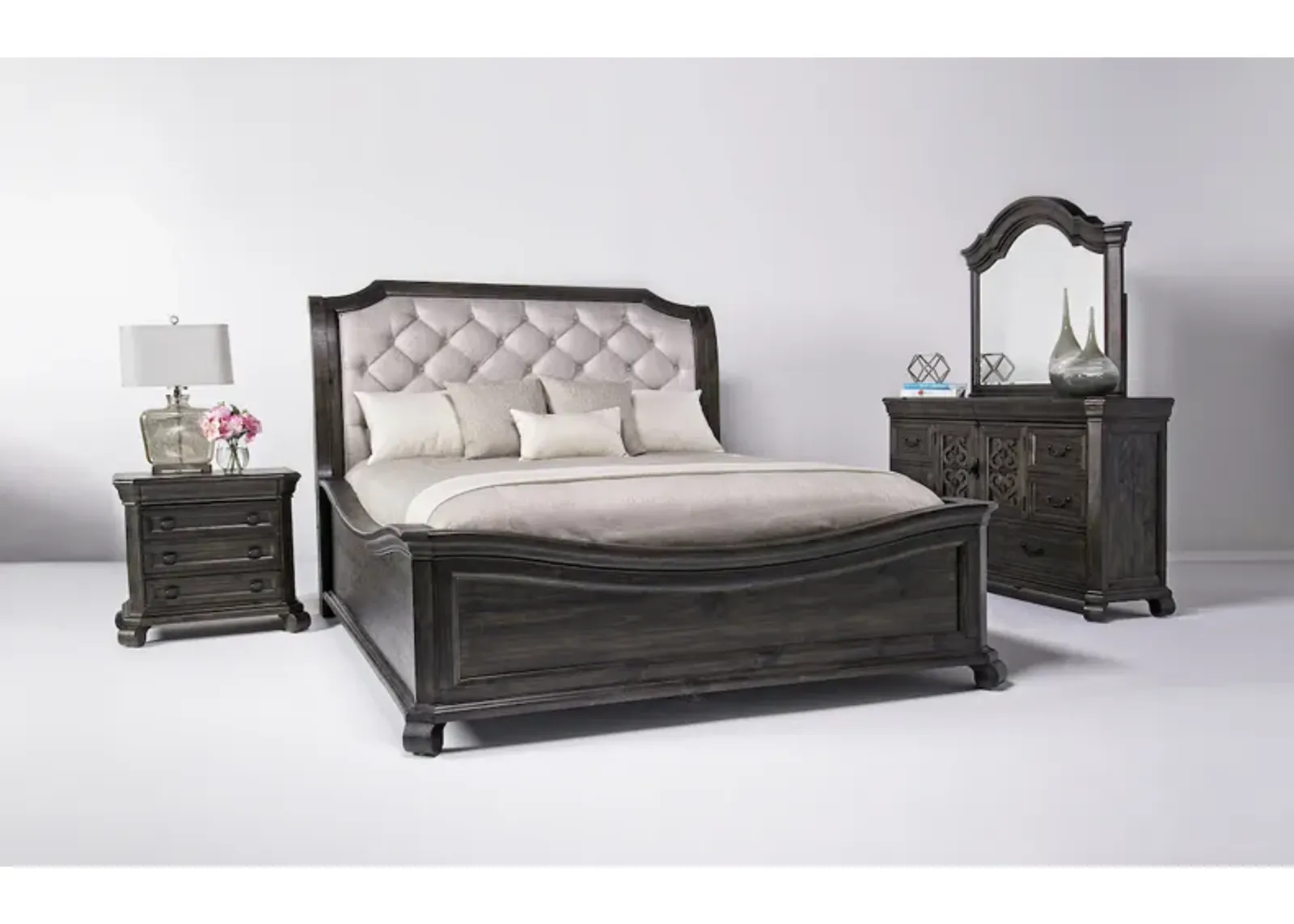 Bellamy Sleigh Bed in Charcoal, Queen