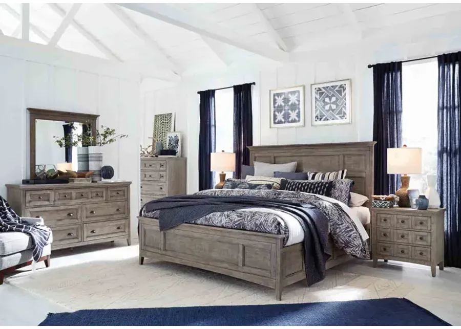 Bay Creek Panel Bed w/ Storage, Dresser, Mirror & Nightstand in Light Gray, Eastern King