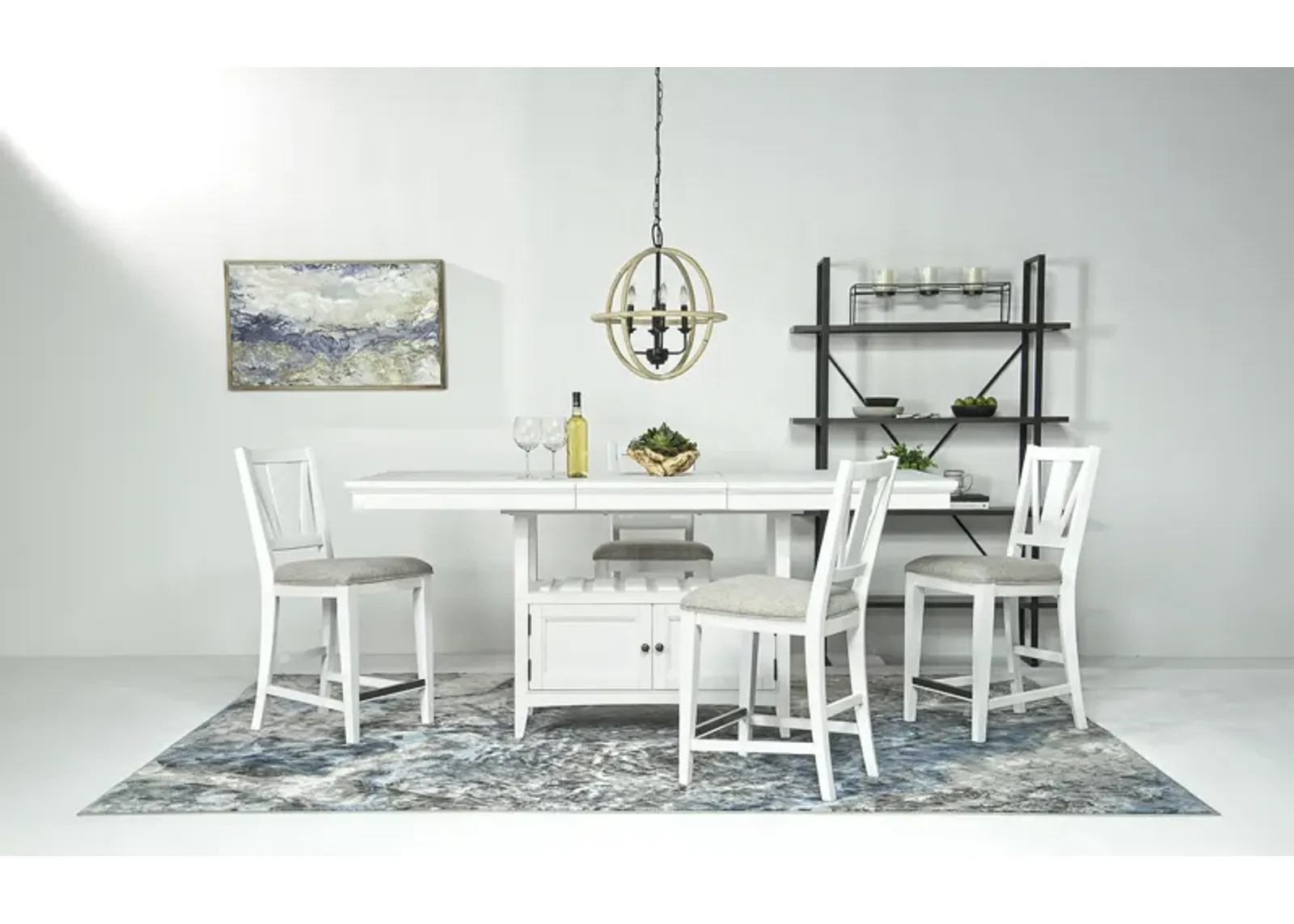 Bay Creek Counter Height Extendable Dining Table & 4 Stools in Chalk White